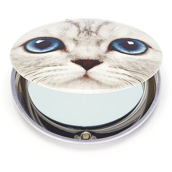 Catseye Silver Kitty Compact Clam Handbag Mirror